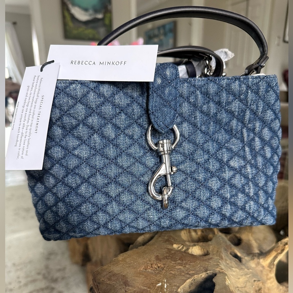 NWT Discontinued Rebecca Minkoff Edie Quilted Denim Satchel Indigo Crossbody